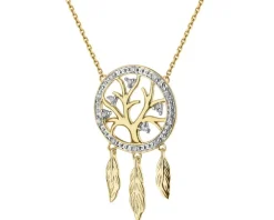 Naszyjnik z żółtego złota z diamentami - łapacz snów, drzewko - 0,05 ct - próba 375