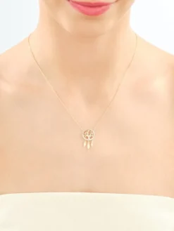 Naszyjnik z żółtego złota z diamentami - łapacz snów, drzewko - 0,05 ct - próba 375