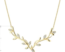 Naszyjnik z żółtego złota z diamentami - liście - 0,02 ct - próba 375