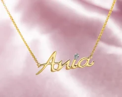 Naszyjnik z żółtego złota z diamentem - Ania - 0,005 ct - próba 375