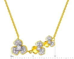 Naszyjnik z żółtego złota z diamentami - kwiaty - 0,10 ct - próba 375