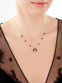 Naszyjnik z żółtego złota z diamentami i onyksami - Księżyc - próba 375