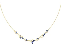 Naszyjnik z żółtego złota z diamentami i szafirami syntetycznymi - próba 375