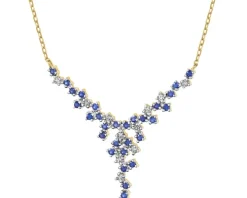 Naszyjnik z żółtego złota z diamentami i szafirami - próba 585