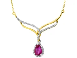 Naszyjnik z żółtego złota z diamentami i rubinem - próba 585