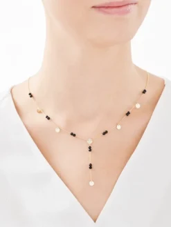 Naszyjnik z żółtego złota z diamentem i agatami - kółka - próba 375