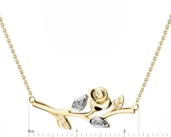 Naszyjnik z żółtego złota z diamentami - róża - 0,02 ct - próba 375