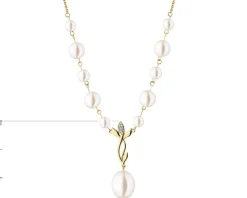 Naszyjnik z żółtego złota z diamentem i perłami - próba 375