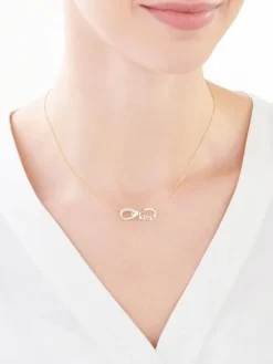 Naszyjnik z żółtego złota z diamentami - mama, nieskończoność - 0,01 ct - próba 585