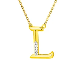 Naszyjnik z żółtego złota z diamentami - litera L - 0,006 ct - próba 375