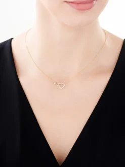 Naszyjnik z żółtego złota z diamentami - serce, nieskończoność - 0,02 ct - próba 375