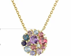 Naszyjnik z żółtego złota z diamentem, kamieniami szlachetnymi i ozdobnymi - próba 585