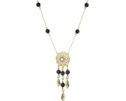 Naszyjnik z żółtego złota z diamentami i agatami - łapacz snów - próba 375