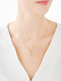 Naszyjnik z żółtego złota z diamentami i cytrynami - liście - próba 375