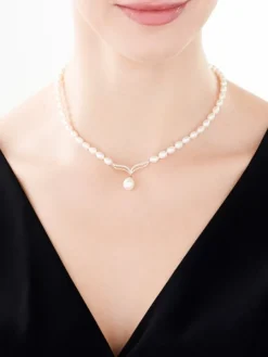 Naszyjnik z żółtego złota z diamentami i perłami - próba 585