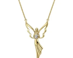 Naszyjnik z żółtego złota z diamentem - aniołek, serce - 0,003 ct - próba 375