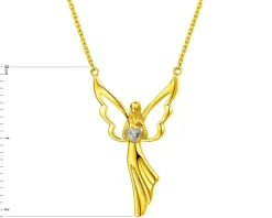 Naszyjnik z żółtego złota z diamentem - aniołek, serce - 0,003 ct - próba 375