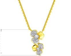 Naszyjnik z żółtego złota z diamentami - kwiaty - 0,06 ct - próba 375