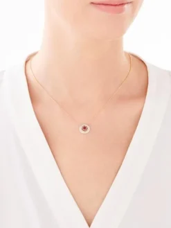 Naszyjnik z żółtego złota z diamentami  i rubinem - rozeta - próba 585