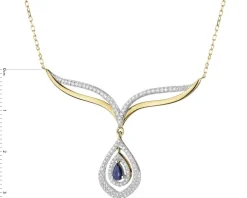 Naszyjnik z żółtego złota z diamentami i szafirem - próba 585
