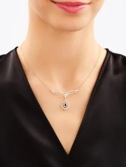 Naszyjnik z żółtego złota z diamentami i szafirem - próba 585