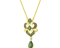 Naszyjnik z żółtego złota z diamentem i diopsydami - próba 585