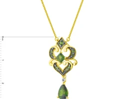 Naszyjnik z żółtego złota z diamentem i diopsydami - próba 585