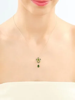 Naszyjnik z żółtego złota z diamentem i diopsydami - próba 585