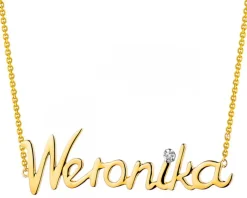 Naszyjnik z żółtego złota z diamentem - Weronika - 0,005 ct - próba 375