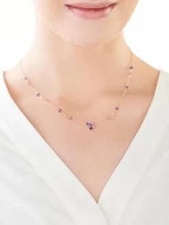 Naszyjnik z żółtego złota z diamentem, kamieniami szlachetnymi i ozdobnymi - kulki - próba 375