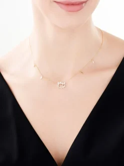 Naszyjnik z żółtego złota z diamentami - sowy - 0,02 ct - próba 375