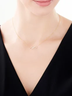 Naszyjnik z żółtego złota z diamentami - nieskończoność, serca - 0,01 ct - próba 585