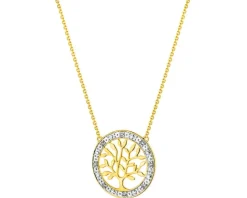 Naszyjnik z żółtego złota z diamentami - drzewko - 0,02 ct - próba 585