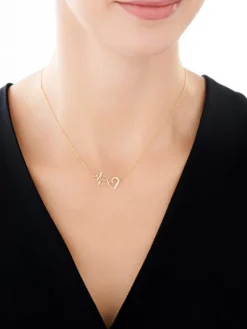 Naszyjnik z żółtego złota z diamentami - serce, EKG serca - 0,01 ct - próba 585