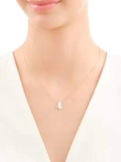 Naszyjnik z żółtego złota z diamentami i masą perłową - motyl - próba 585