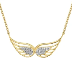 Naszyjnik z żółtego złota z diamentami - skrzydła - 0,05 ct - próba 375