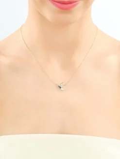 Naszyjnik z żółtego złota z diamentami i topazem London Blue - koliber - próba 375