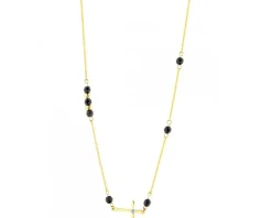 Naszyjnik z żółtego złota z diamentem i agatami - krzyż - próba 375