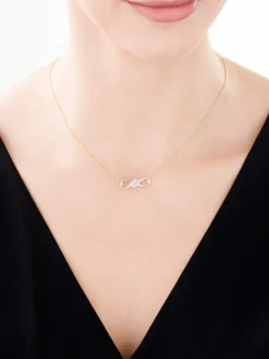 Naszyjnik z żółtego złota z diamentami i topazami London Blue - nieskończoność - próba 375