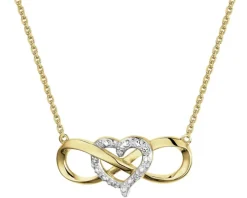 Naszyjnik z żółtego złota z diamentami - nieskończoność, serce - 0,01 ct - próba 375