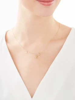 Naszyjnik z żółtego złota z diamentem - kwiat, róża, serce - 0,005 ct - próba 585