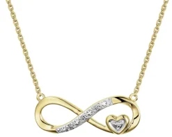 Naszyjnik z żółtego złota z diamentami - nieskończoność, serce - 0,01 ct - próba 585
