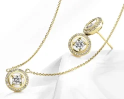 Naszyjnik z żółtego złota z diamentami - koło - 0,15 ct - próba 585