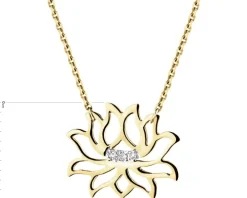 Naszyjnik z żółtego złota z diamentami - kwiat lotosu - 0,01 ct - próba 375