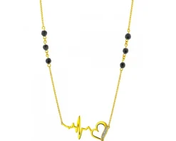 Naszyjnik z żółtego złota z diamentami i agatami - EKG serca - próba 375