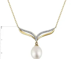 Naszyjnik z żółtego złota z diamentami i perłą - próba 375