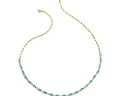 Naszyjnik z żółtego złota z diamentami i szmaragdami - 43 cm - próba 585