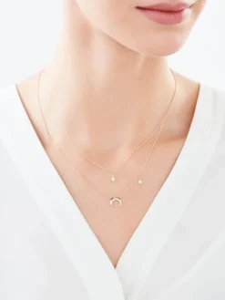 Naszyjnik z żółtego złota z diamentami - gwiazdy, Księżyc - 0,04 ct - próba 375