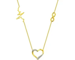 Naszyjnik z żółtego złota z diamentami - serce, nieskończoność, EKG serca - 0,006 ct - próba 585