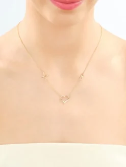 Naszyjnik z żółtego złota z diamentami - serce, nieskończoność, EKG serca - 0,006 ct - próba 585